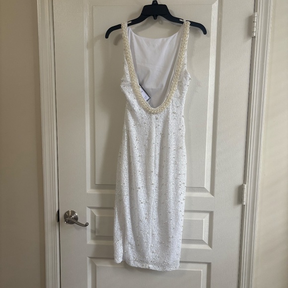 White Sequin & Pearl Embellished Dress - Picture 3 of 4